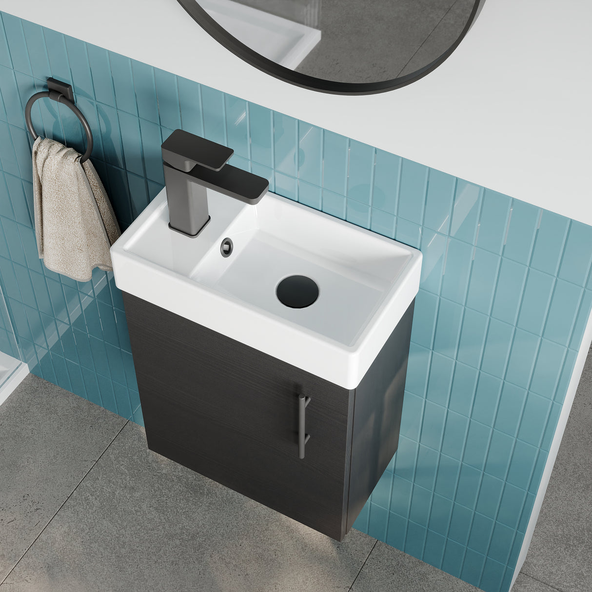 Compact Cloakroom Vanity Basin Unit, 400mm - Choice of Mount Type, Colour and Handle Finish