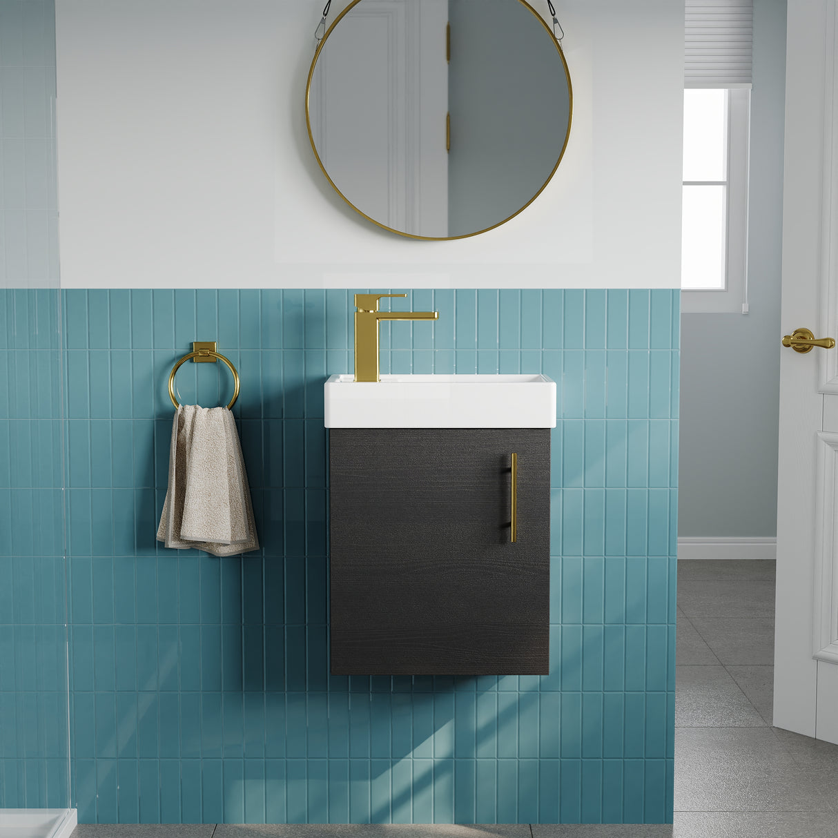 Compact Cloakroom Vanity Basin Unit, 400mm - Choice of Mount Type, Colour and Handle Finish