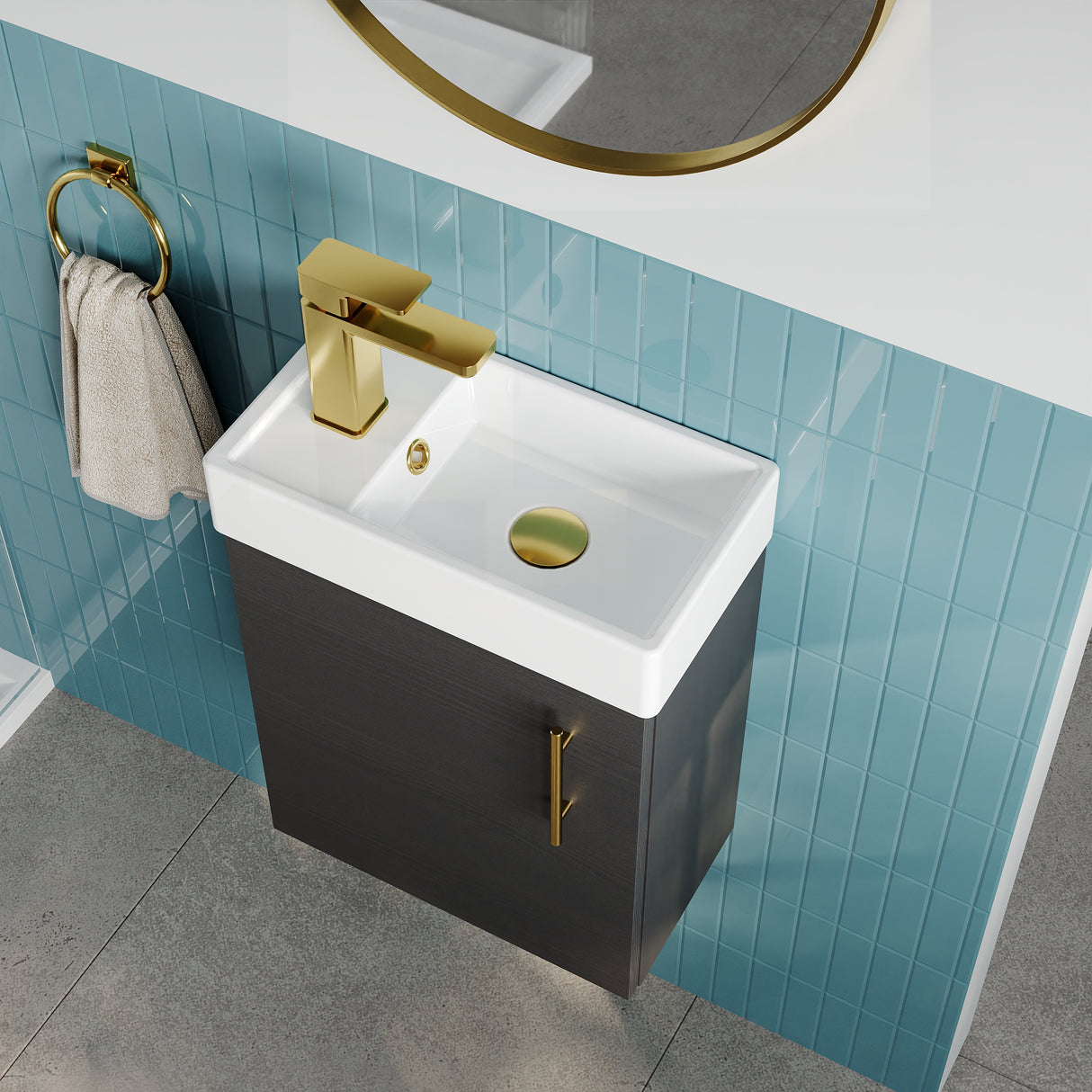 Compact Cloakroom Vanity Basin Unit, 400mm - Choice of Mount Type, Colour and Handle Finish