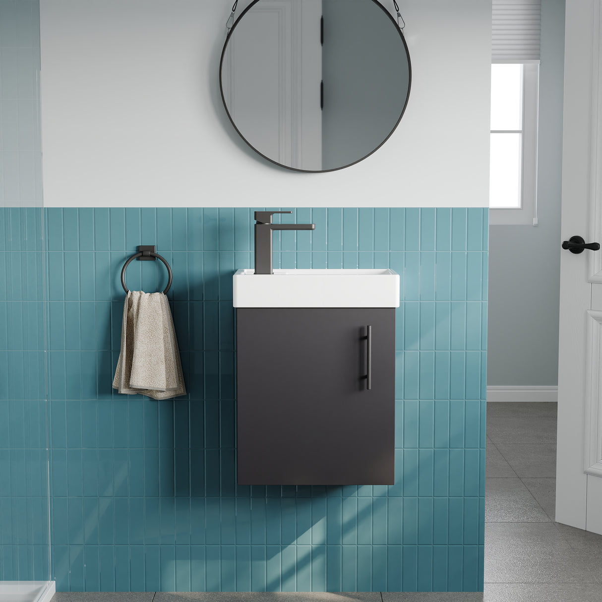 Compact Cloakroom Vanity Basin Unit, 400mm - Choice of Mount Type, Colour and Handle Finish