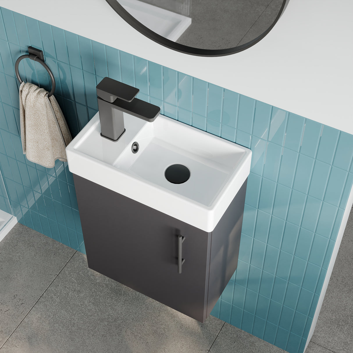 Compact Cloakroom Vanity Basin Unit, 400mm - Choice of Mount Type, Colour and Handle Finish