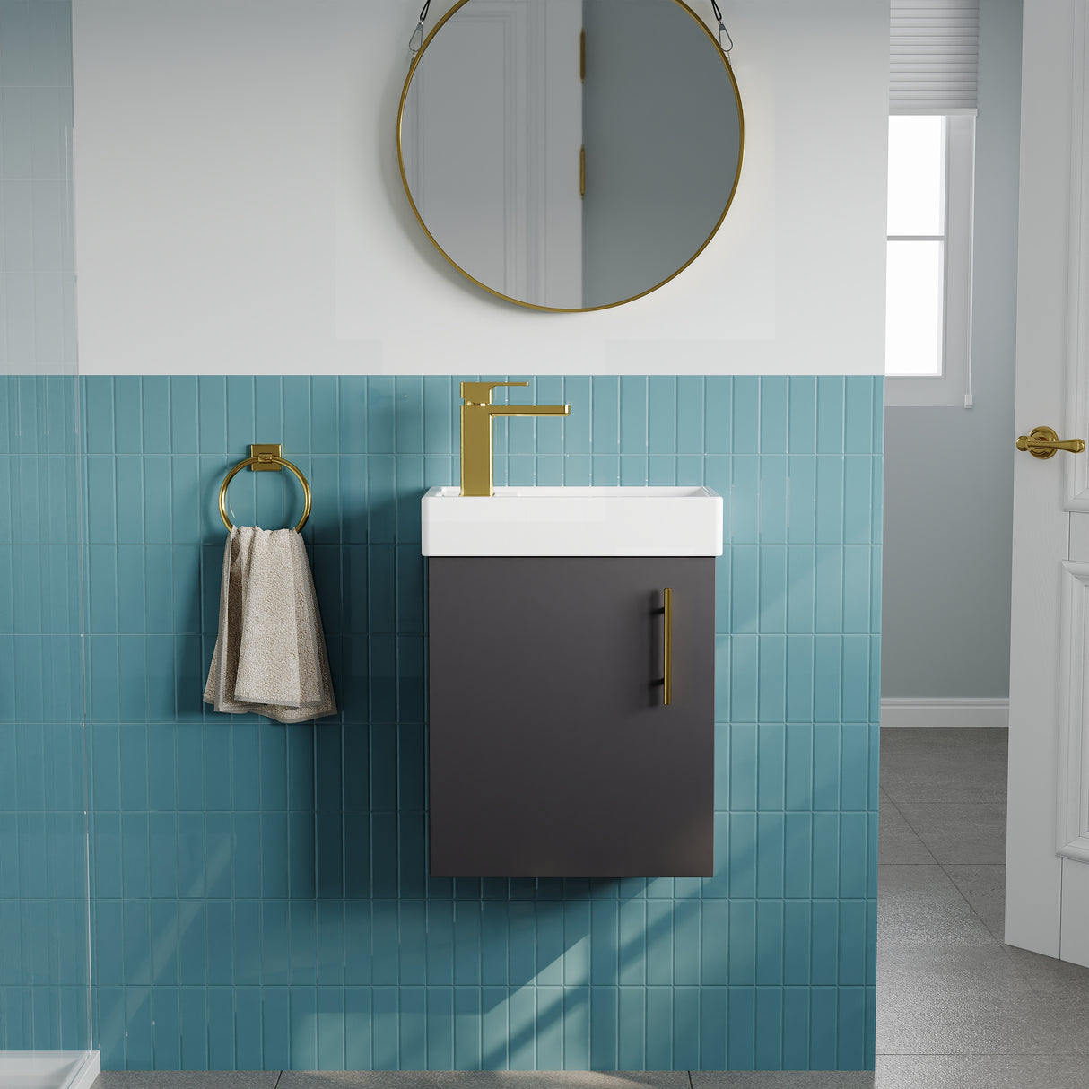 Compact Cloakroom Vanity Basin Unit, 400mm - Choice of Mount Type, Colour and Handle Finish