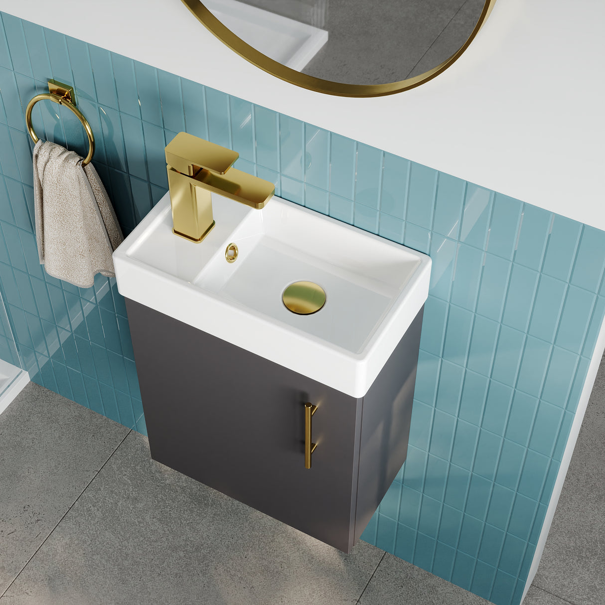 Compact Cloakroom Vanity Basin Unit, 400mm - Choice of Mount Type, Colour and Handle Finish