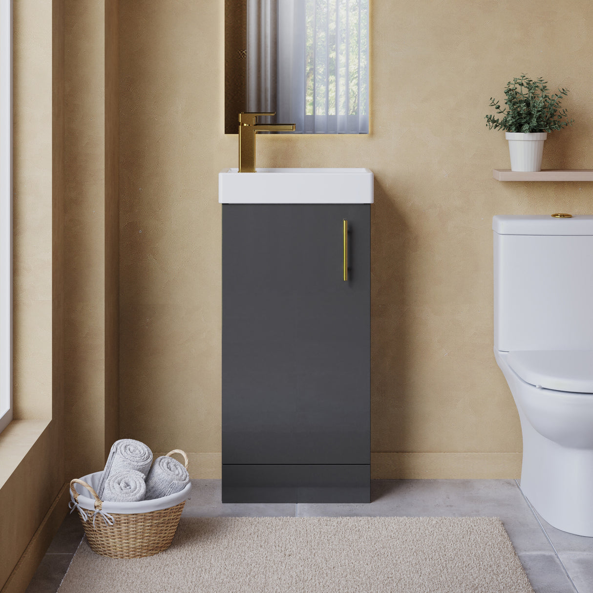 Compact Cloakroom Vanity Basin Unit, 400mm - Choice of Mount Type, Colour and Handle Finish