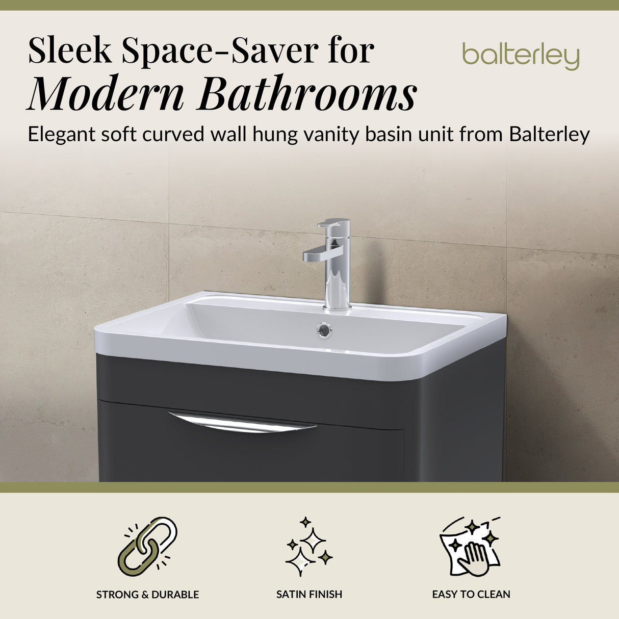 Modern 2-Drawer Wall Hung Vanity Basin Unit with Ceramic Basin - 600mm