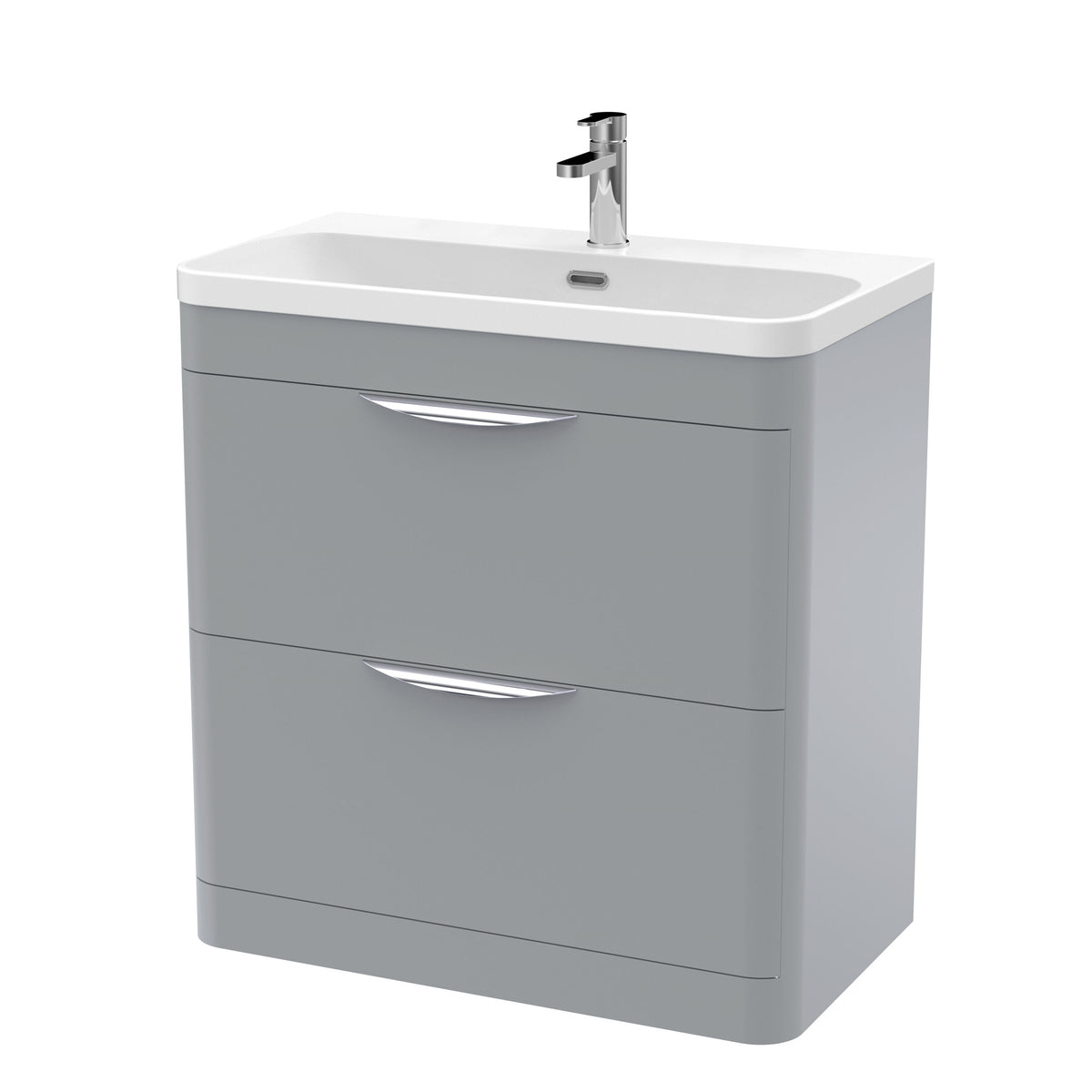BFWA204B Aldershawe Contemporary 2 Drawer Floor Standing Vanity Unit with Ceramic Basin - Choice of Size and Colour - Cutout