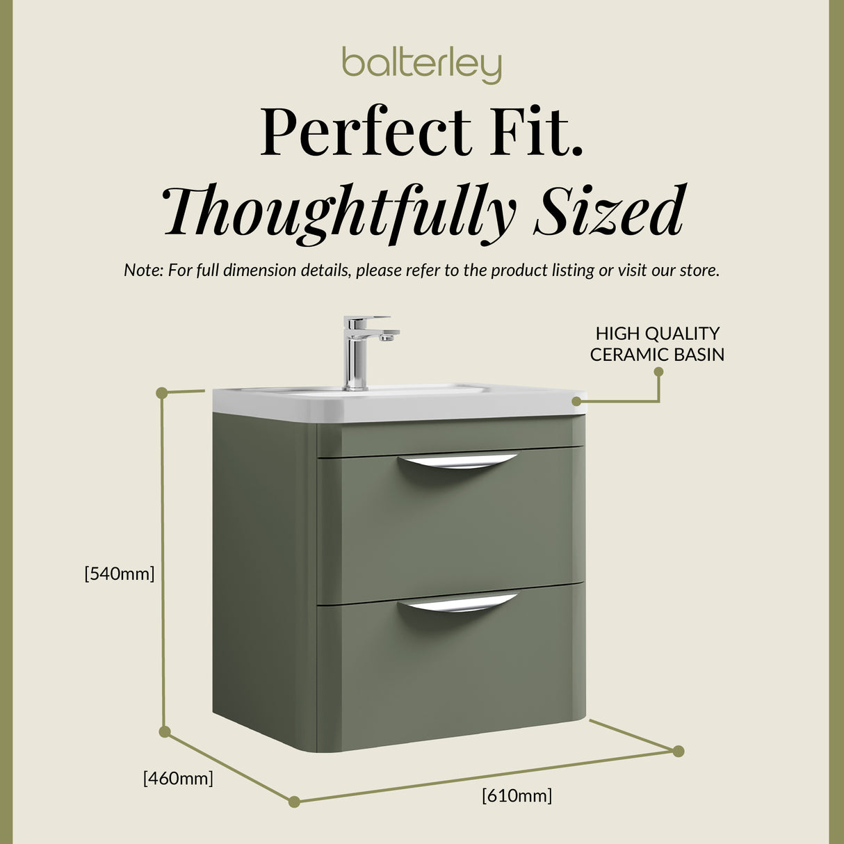 Modern 2-Drawer Wall Hung Vanity Basin Unit with Ceramic Basin - 600mm