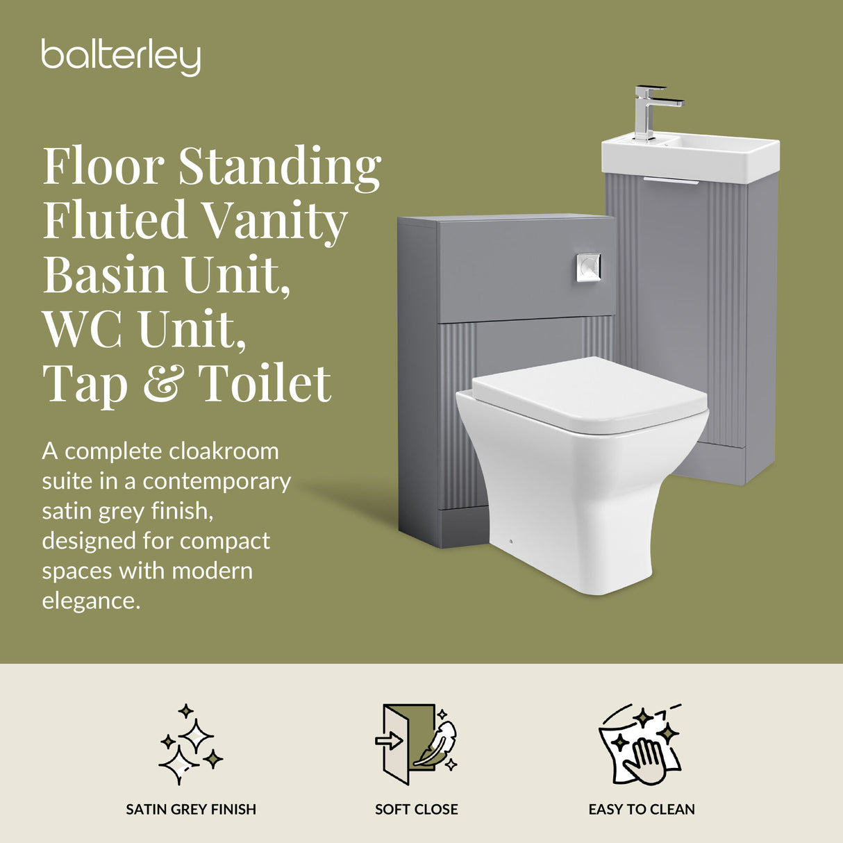 Retro Cloakroom Suite - Floor Standing Vanity Basin Unit, WC Unit, Toilet and Tap