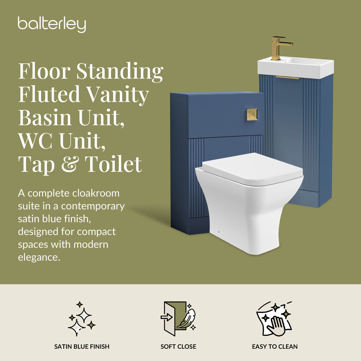 Retro Cloakroom Suite - Floor Standing Vanity Basin Unit, WC Unit, Toilet and Tap