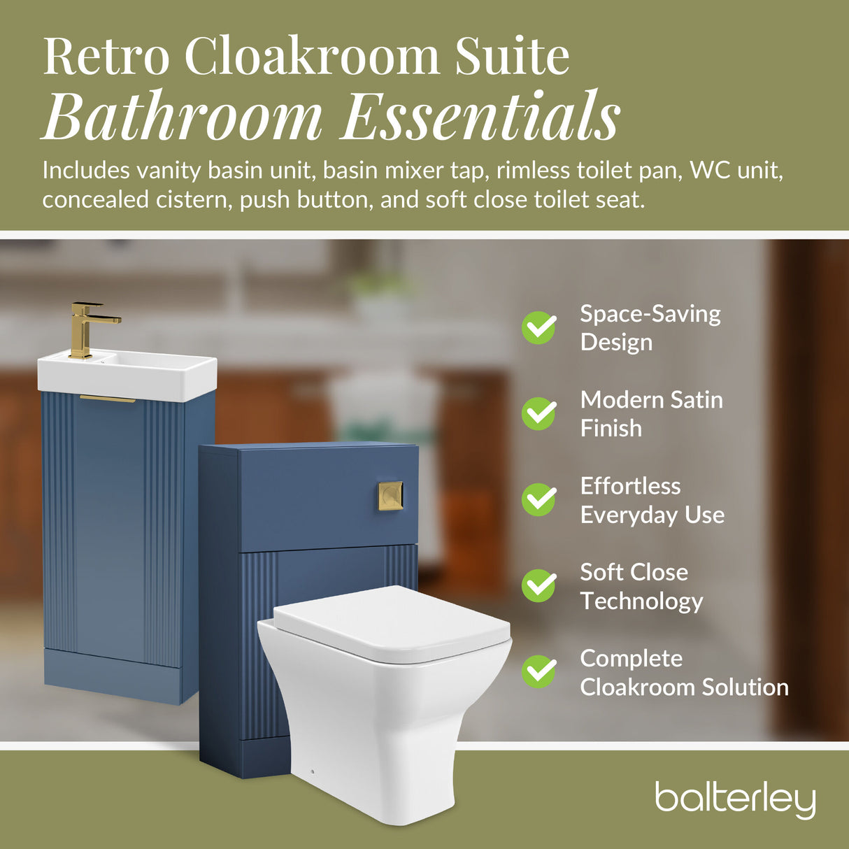 Retro Cloakroom Suite - Floor Standing Vanity Basin Unit, WC Unit, Toilet and Tap