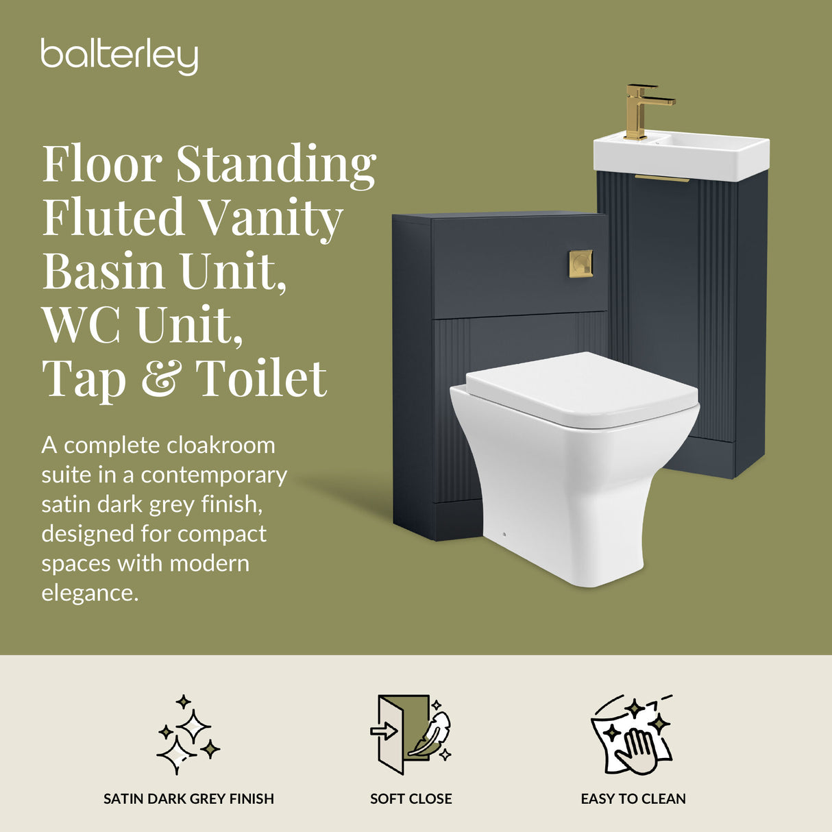 Retro Cloakroom Suite - Floor Standing Vanity Basin Unit, WC Unit, Toilet and Tap