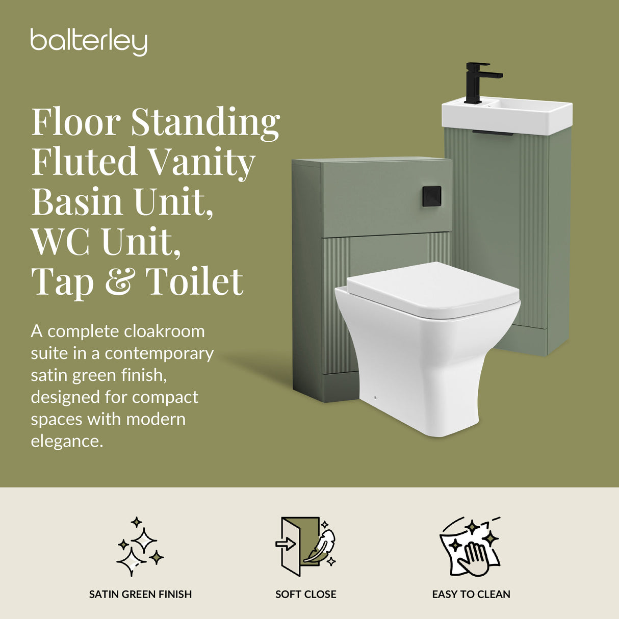 Retro Cloakroom Suite - Floor Standing Vanity Basin Unit, WC Unit, Toilet and Tap
