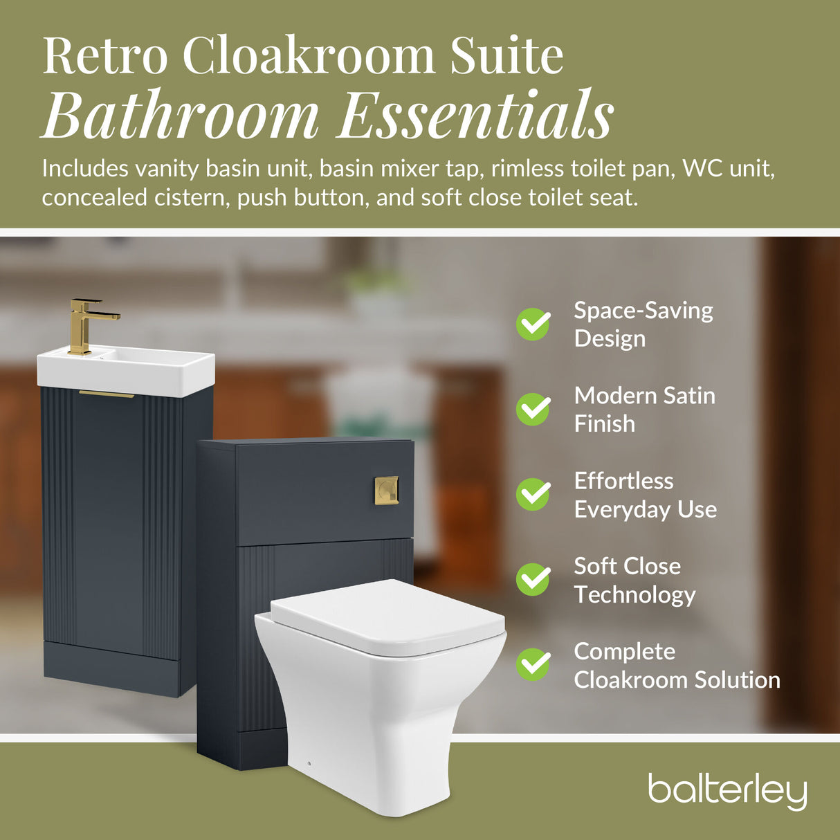 Retro Cloakroom Suite - Floor Standing Vanity Basin Unit, WC Unit, Toilet and Tap
