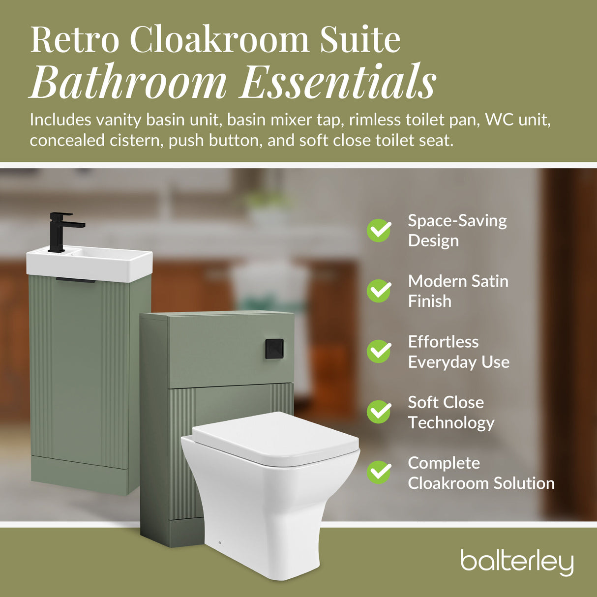 Retro Cloakroom Suite - Floor Standing Vanity Basin Unit, WC Unit, Toilet and Tap