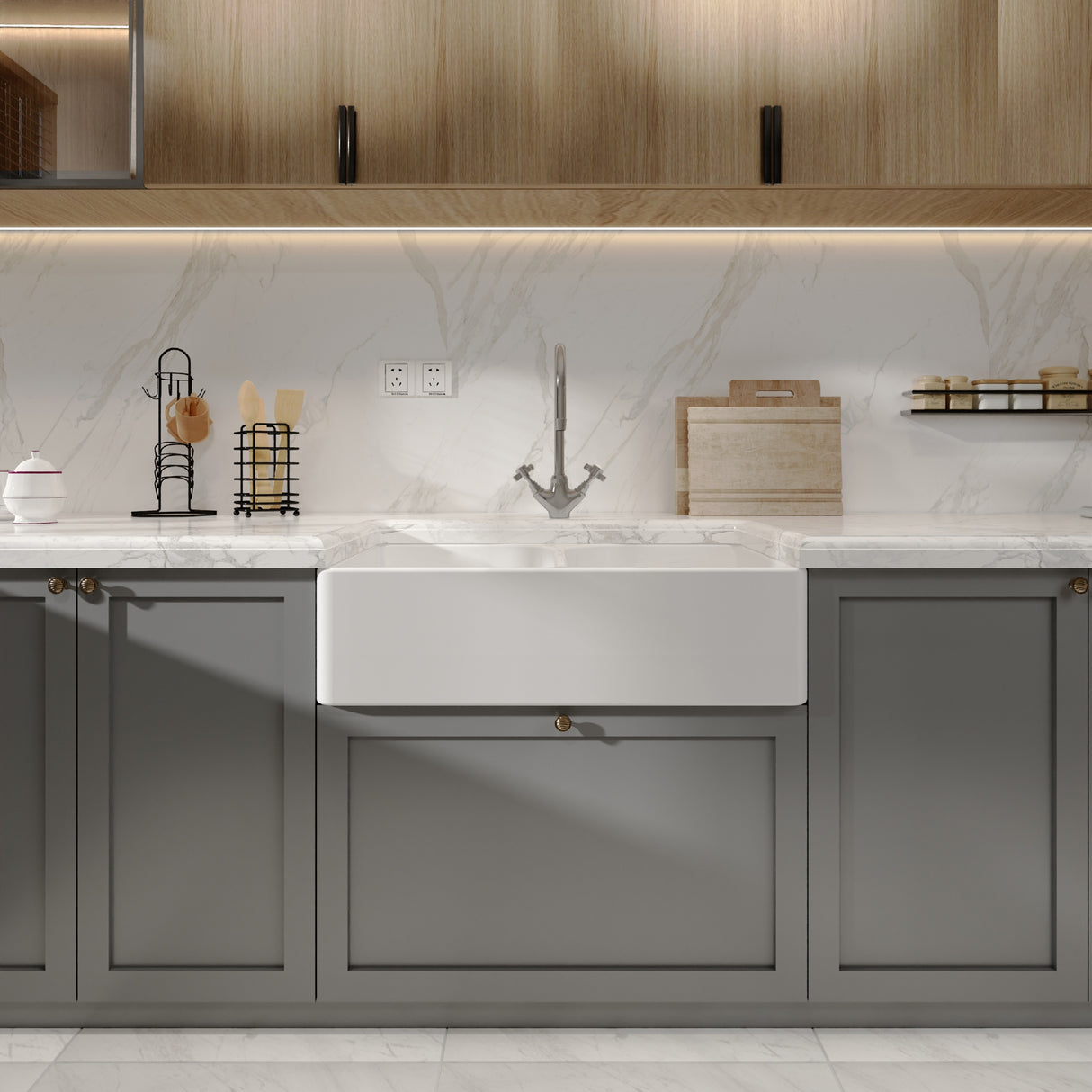 Double Bowl Fireclay Ceramic Butler Kitchen Sink with Full Weir - Choice of Colour