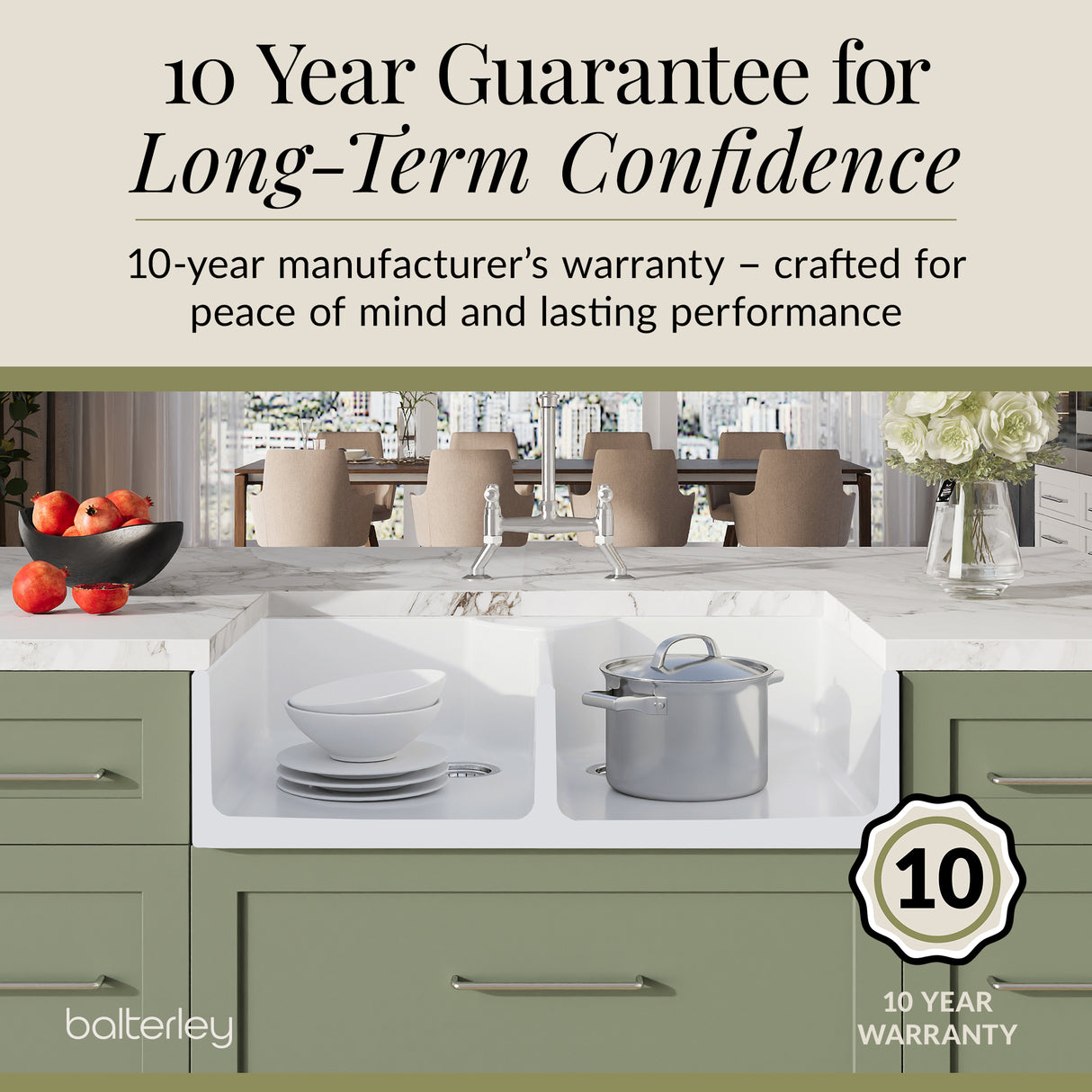 Fireclay Kitchen Bundle - Double Bowl Butler Sink, 2 x Wastes & Bridge Lever Tap, 895mm - Chrome