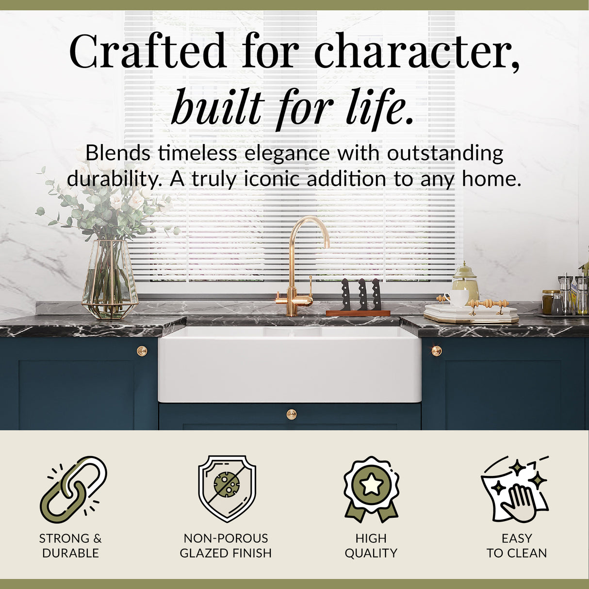 Double Bowl Fireclay Ceramic Butler Kitchen Sink with Stepped Weir, Tap Ledge & Wastes