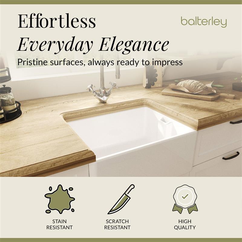 Single Bowl Fireclay Belfast Sink Bundle with Basket Strainer Waste & Mono Kitchen Sink Mixer Tap - 595mm