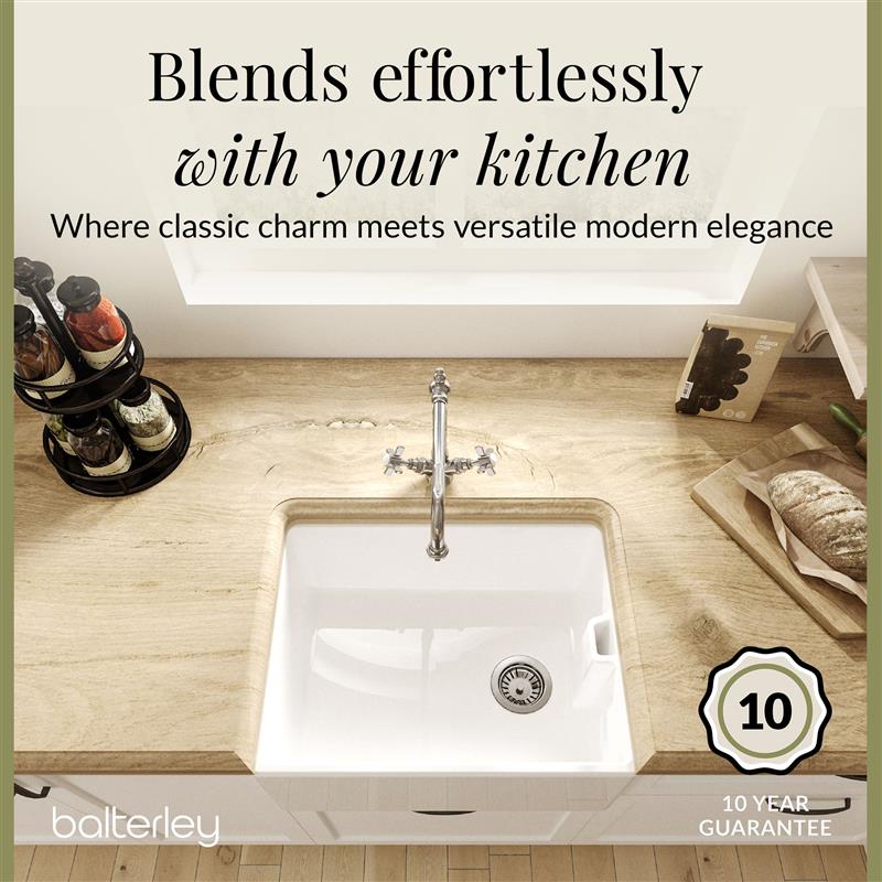 Single Bowl Fireclay Ceramic Belfast Kitchen Sink Bundle French Classic Tap & Waste