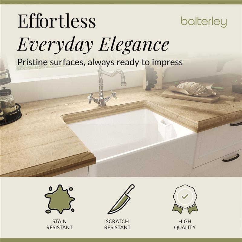 Single Bowl Fireclay Ceramic Belfast Kitchen Sink Bundle French Classic Tap & Waste