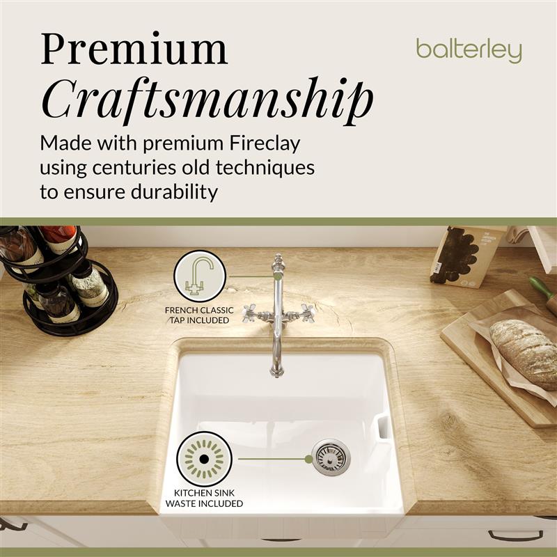 Single Bowl Fireclay Ceramic Belfast Kitchen Sink Bundle French Classic Tap & Waste