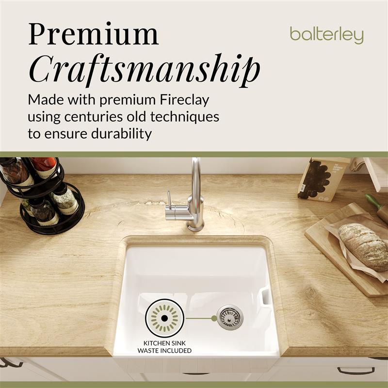 Single Bowl Fireclay Ceramic Belfast Kitchen Sink & Basket Strainer Waste