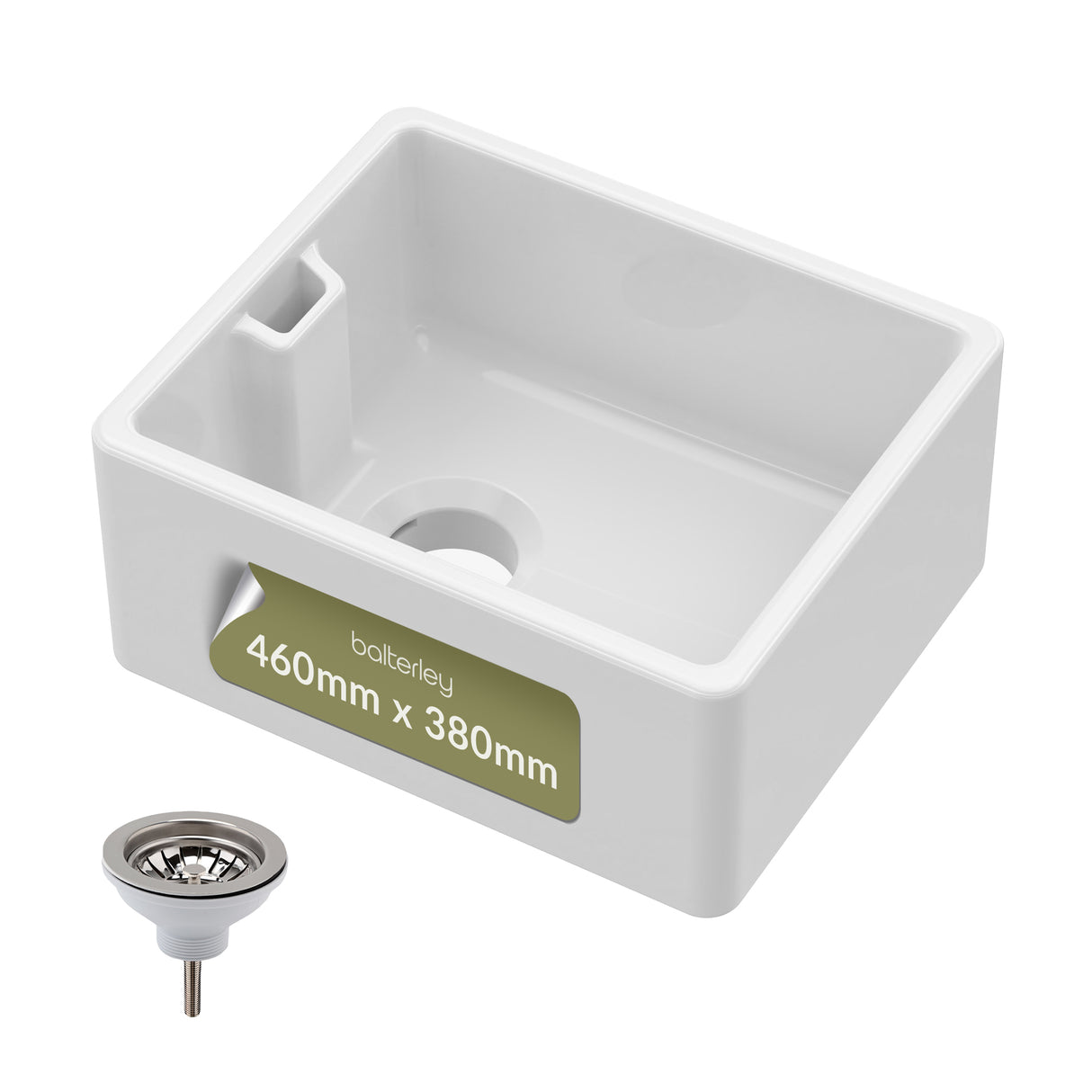 Single Bowl Fireclay Compact Belfast Kitchen Sink & Basket Strainer Waste - 460mm