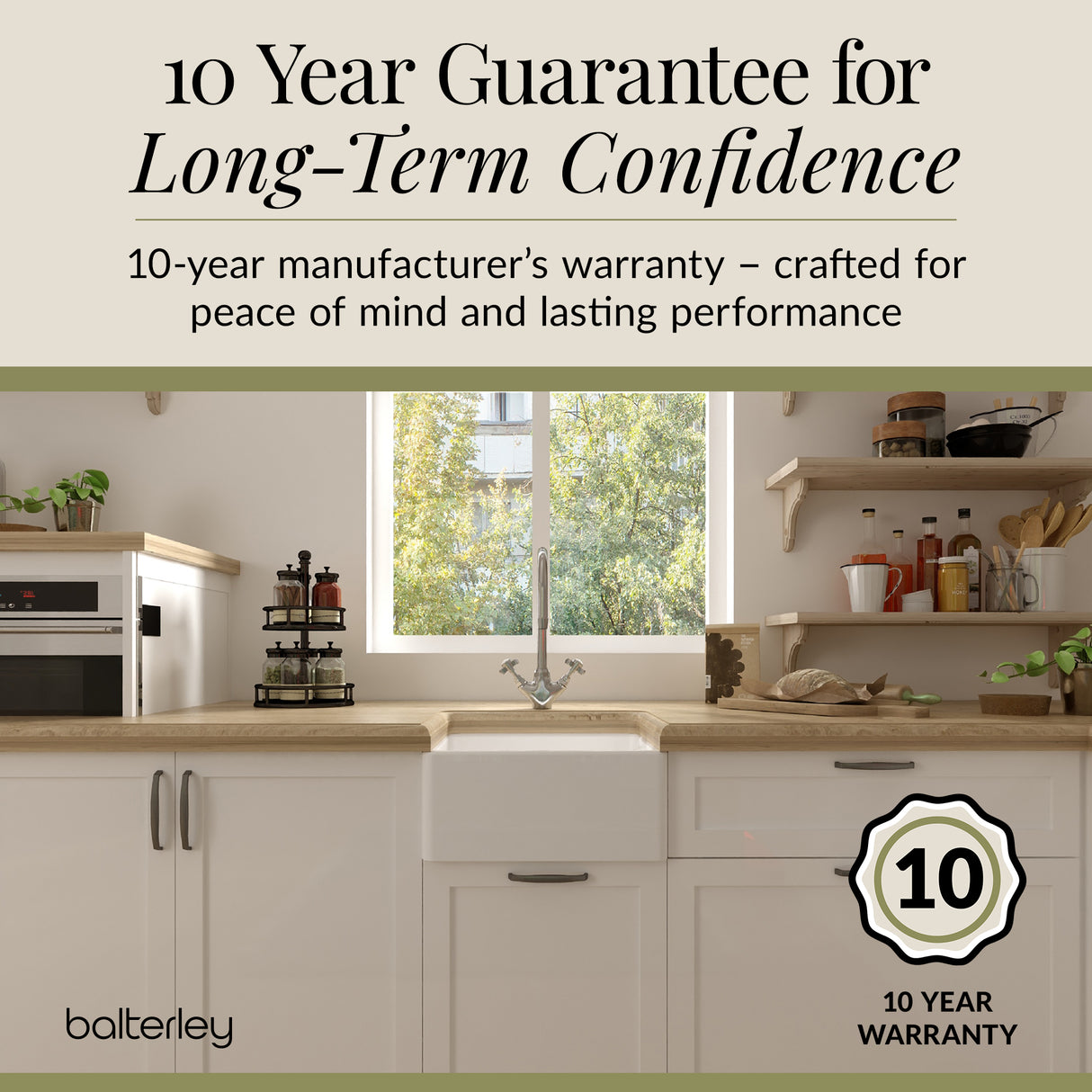 Single Bowl Fireclay Compact Belfast Kitchen Sink & Basket Strainer Waste - 460mm