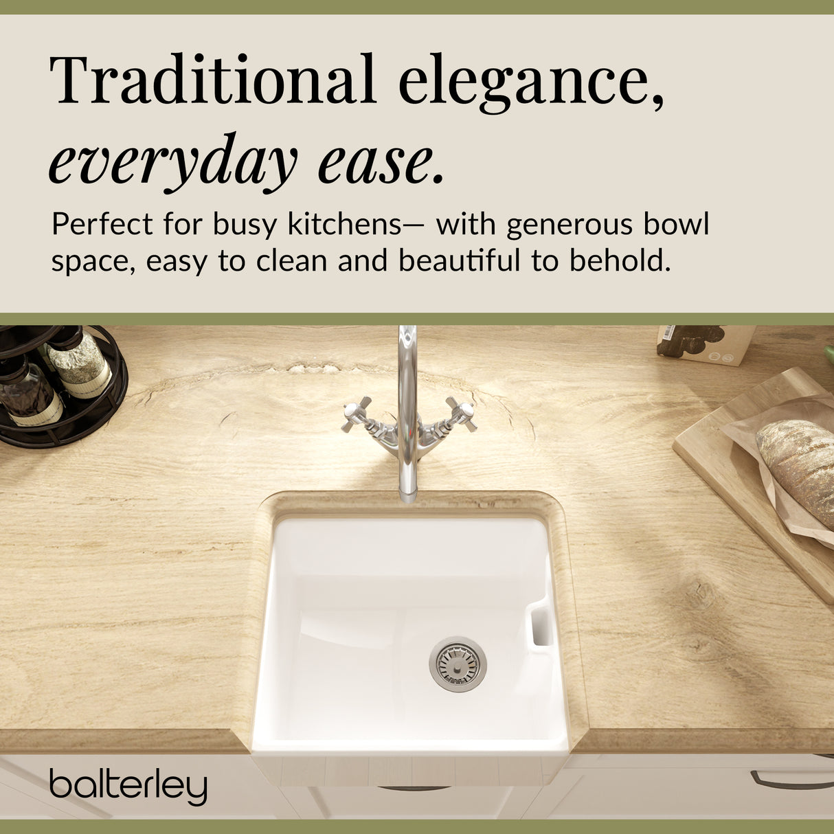 Single Bowl Fireclay Compact Belfast Kitchen Sink & Basket Strainer Waste - 460mm