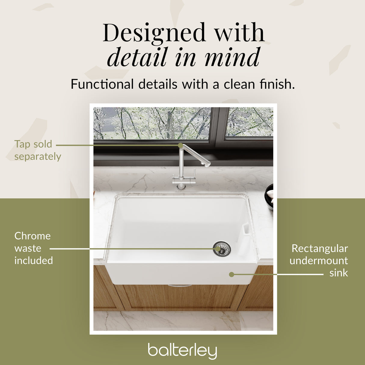 Single Bowl Fireclay Ceramic Belfast Kitchen Sink & Basket Strainer Waste - 795mm