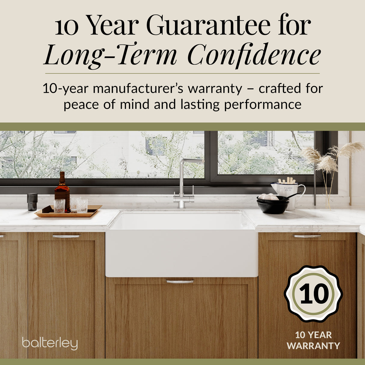 Single Bowl Fireclay Ceramic Belfast Kitchen Sink & Basket Strainer Waste - 795mm