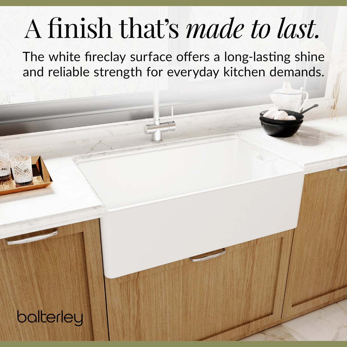 Single Bowl Fireclay Ceramic Belfast Kitchen Sink & Basket Strainer Waste - 795mm