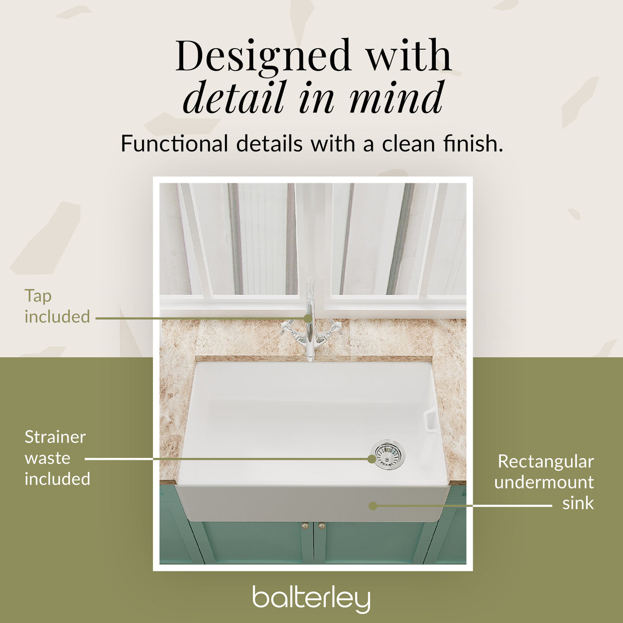 Fireclay Belfast Kitchen Sink Bundle with Overflow, Mono Sink Mixer Tap & Waste