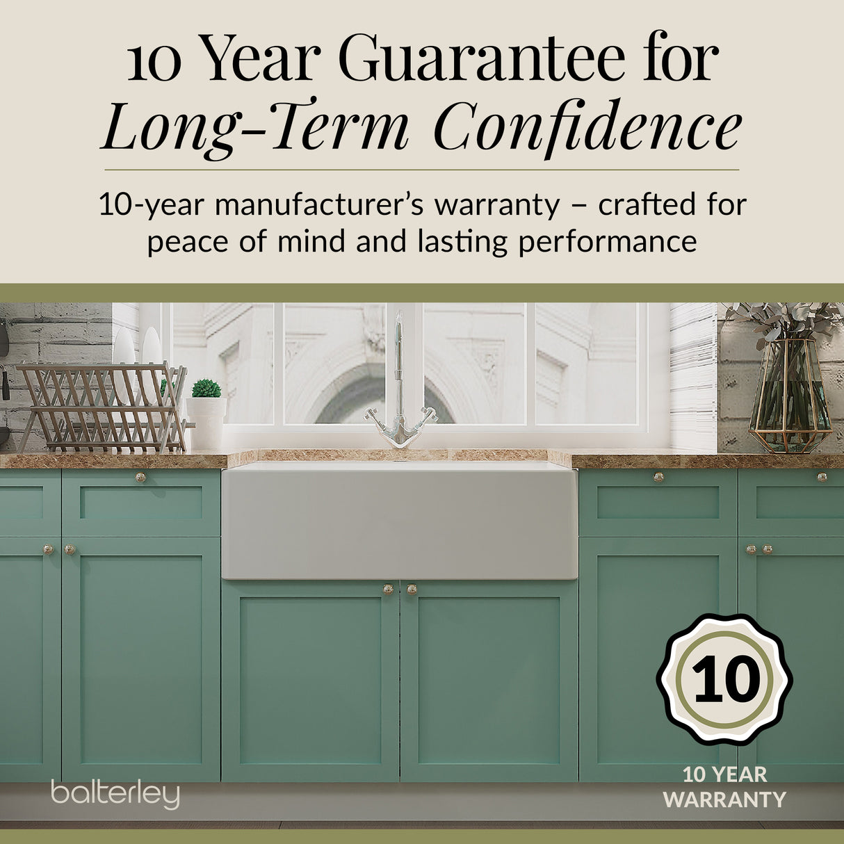 Fireclay Belfast Kitchen Sink Bundle with Overflow, Mono Sink Mixer Tap & Waste