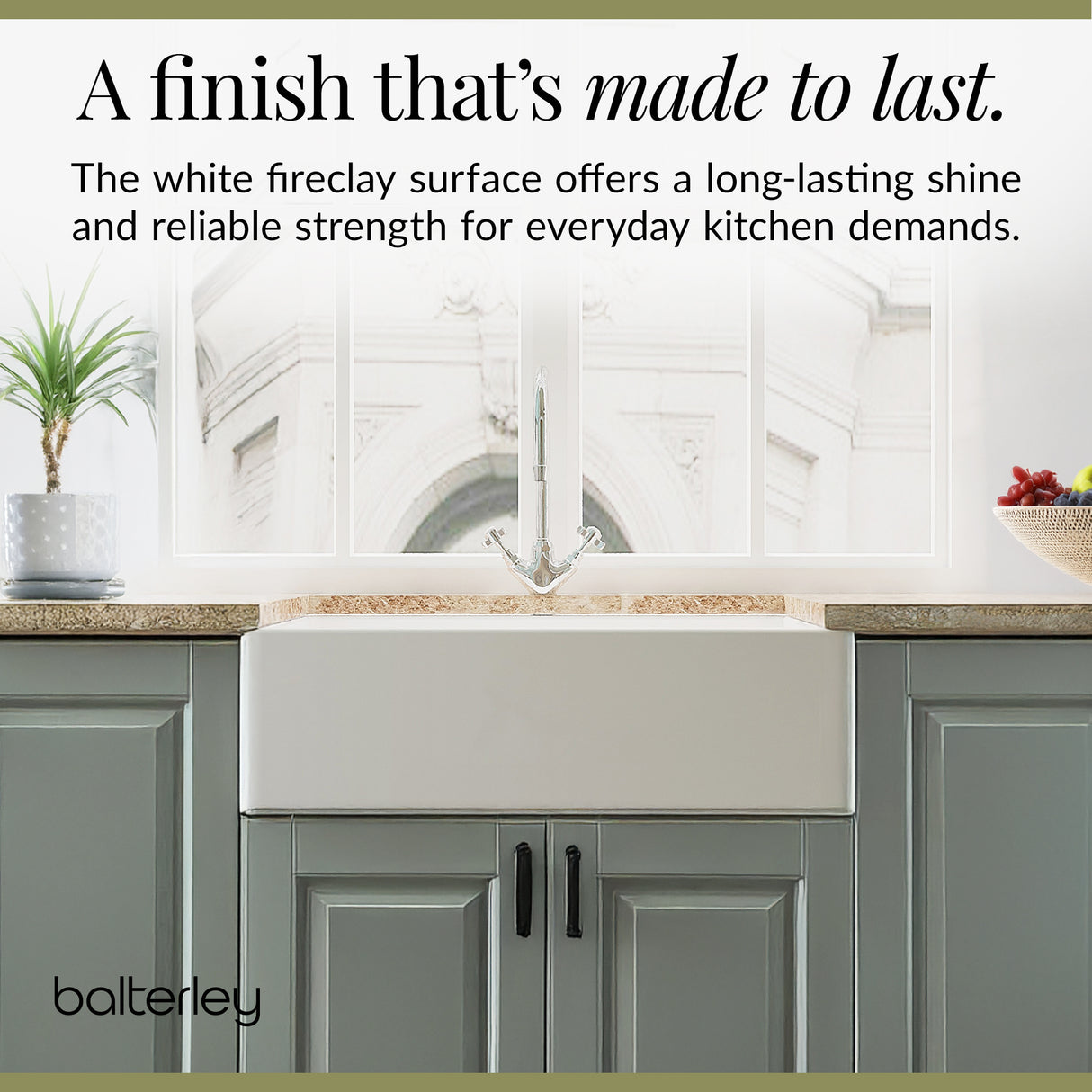 Fireclay Belfast Kitchen Sink Bundle with Overflow, Mono Sink Mixer Tap & Waste