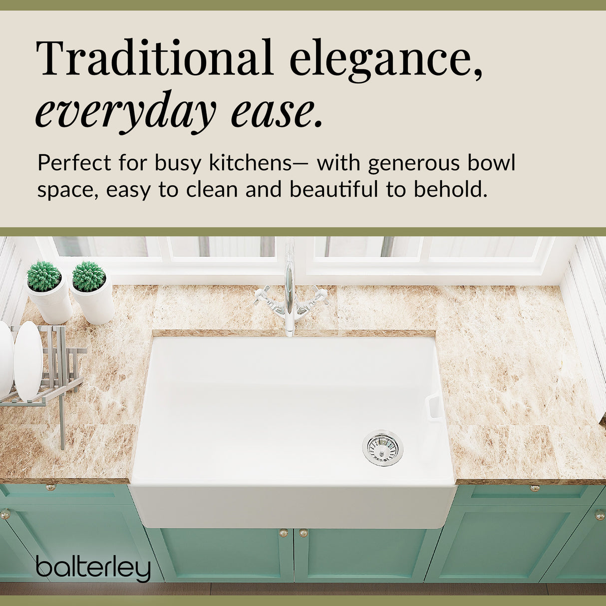 Fireclay Belfast Kitchen Sink Bundle with Overflow, Mono Sink Mixer Tap & Waste