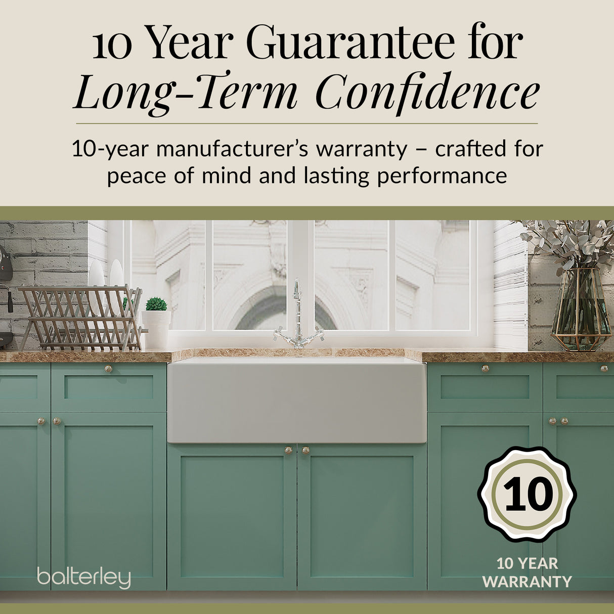 Belfast Fireclay Ceramic Kitchen Sink Bundle with Overflow, French Classic Tap & Waste