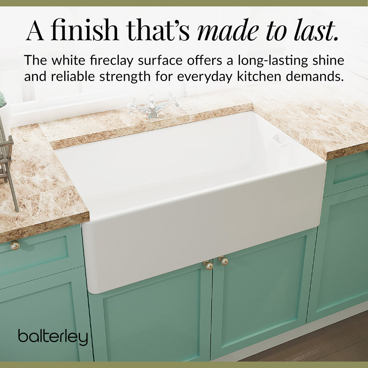 Belfast Fireclay Ceramic Kitchen Sink Bundle with Overflow, French Classic Tap & Waste