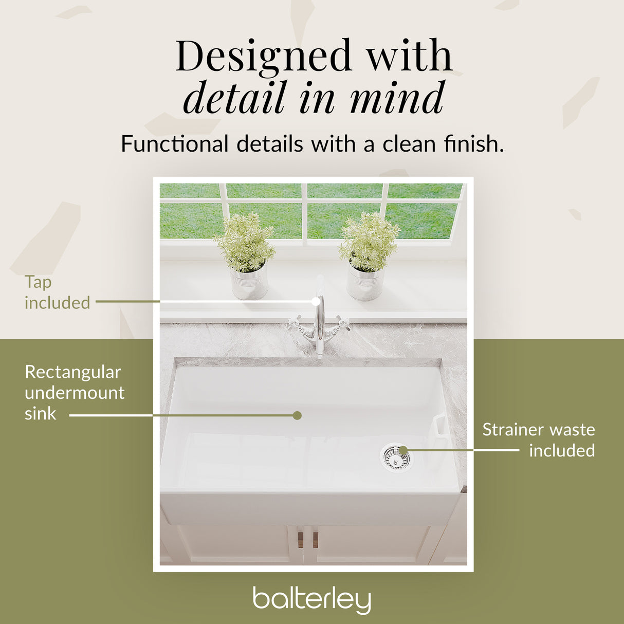 Single Bowl Fireclay Ceramic Belfast Kitchen Sink Bundle with Overflow Mono Sink Mixer Tap & Waste
