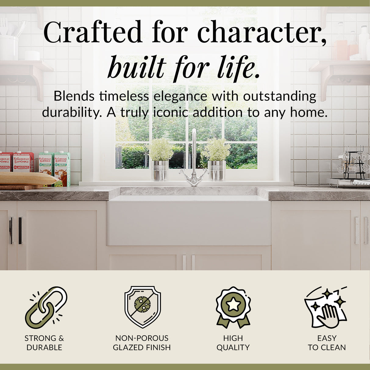 Single Bowl Fireclay Ceramic Belfast Kitchen Sink Bundle with Overflow Mono Sink Mixer Tap & Waste