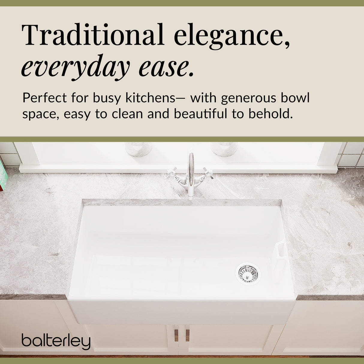 Single Bowl Fireclay Ceramic Belfast Kitchen Sink Bundle with Overflow Mono Sink Mixer Tap & Waste