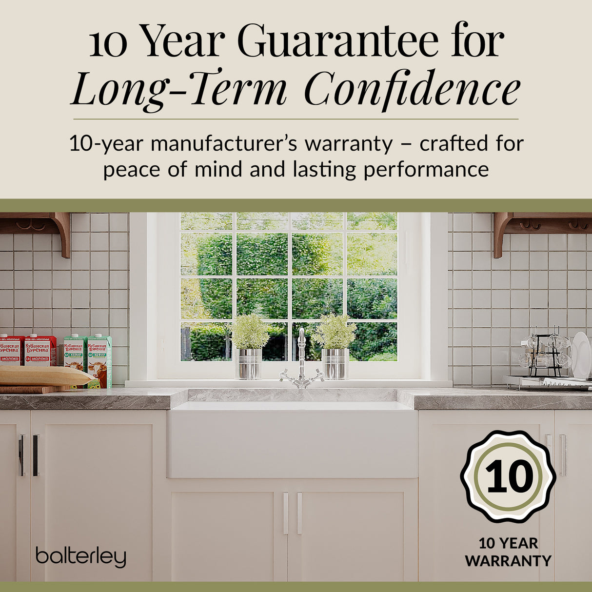 90cm Fireclay Ceramic Belfast Kitchen Sink Bundle with French Classic Tap & Waste