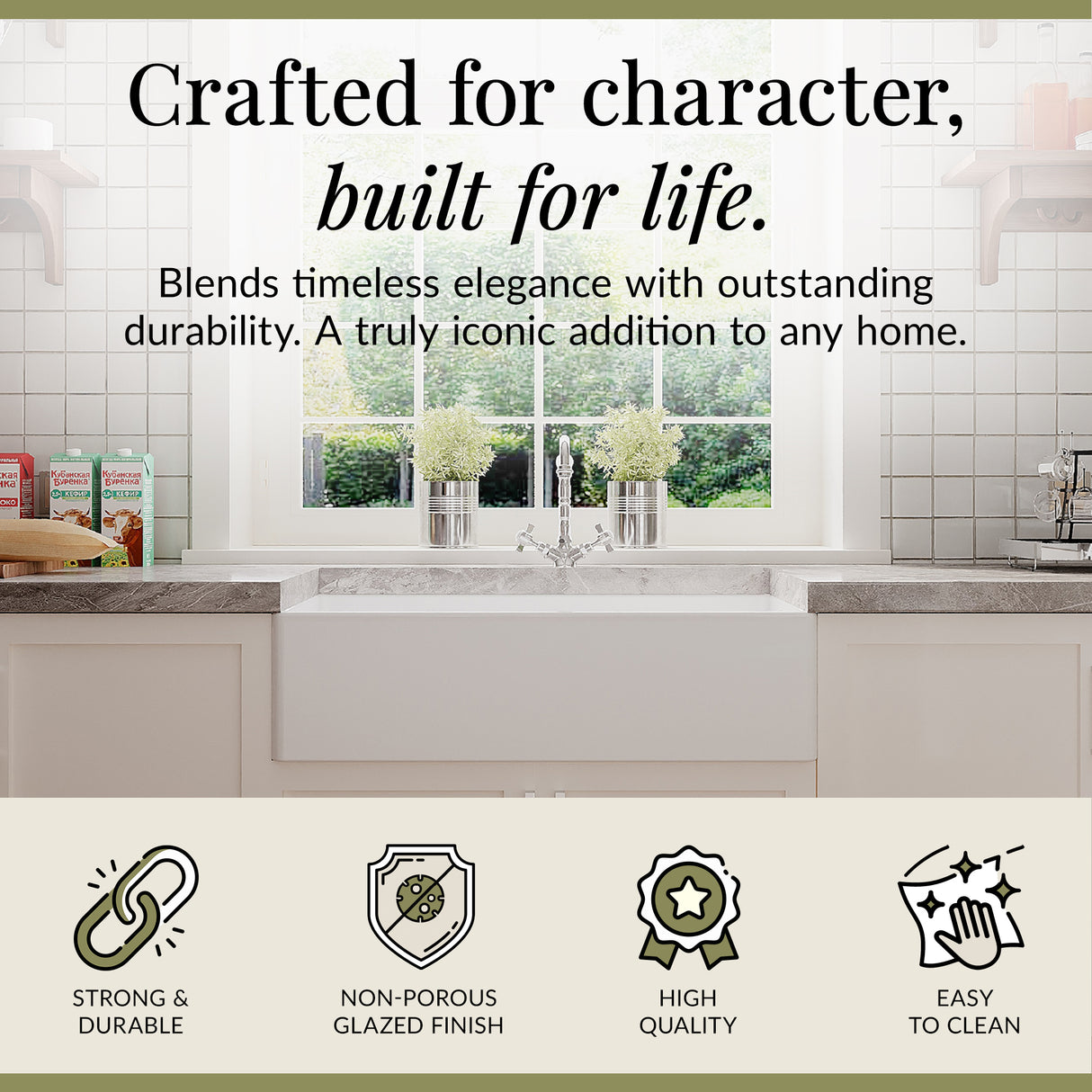 90cm Fireclay Ceramic Belfast Kitchen Sink Bundle with French Classic Tap & Waste