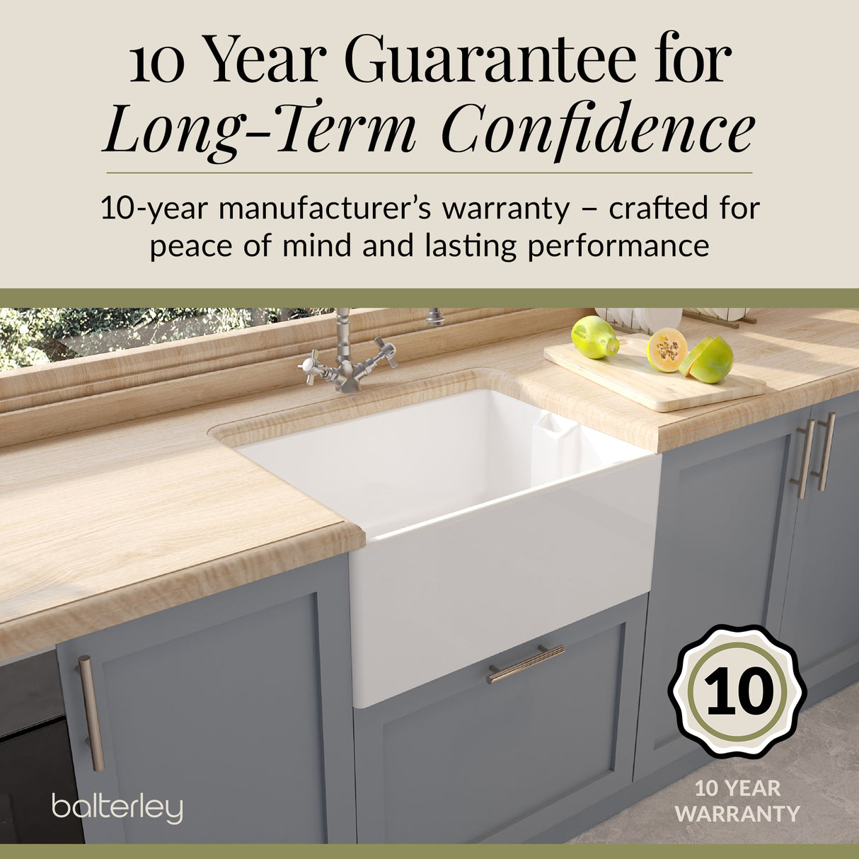 Single Bowl Fireclay Ceramic Belfast Kitchen Sink & French Classic Mono Sink Mixer Tap