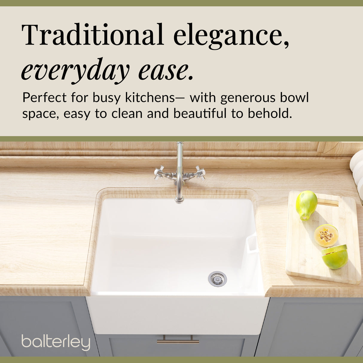 Single Bowl Fireclay Ceramic Belfast Kitchen Sink & French Classic Mono Sink Mixer Tap