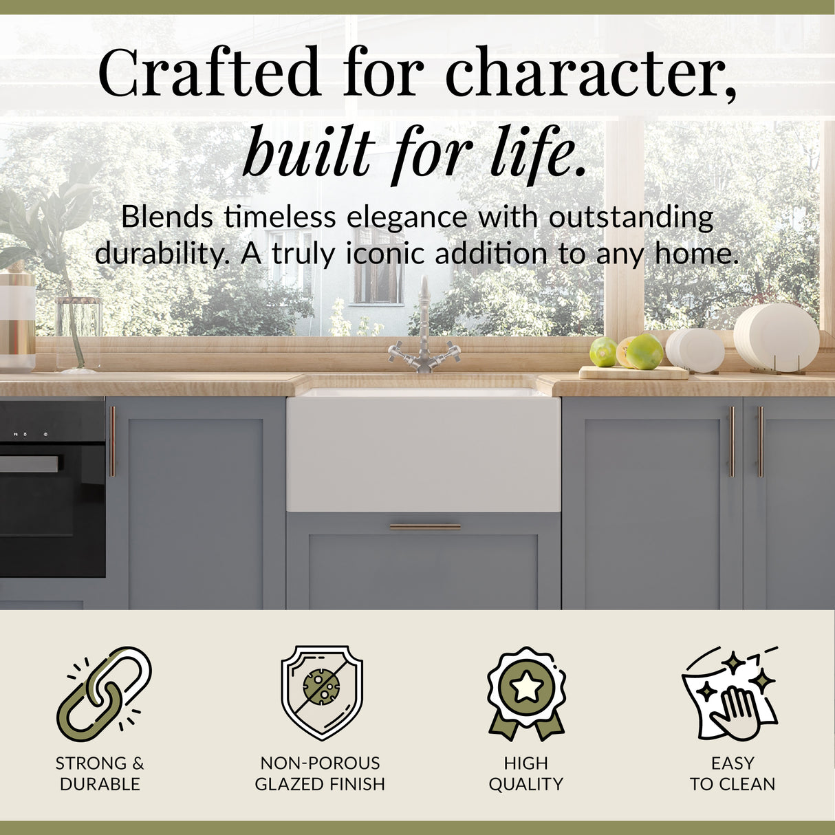 Single Bowl Fireclay Ceramic Belfast Kitchen Sink & French Classic Mono Sink Mixer Tap