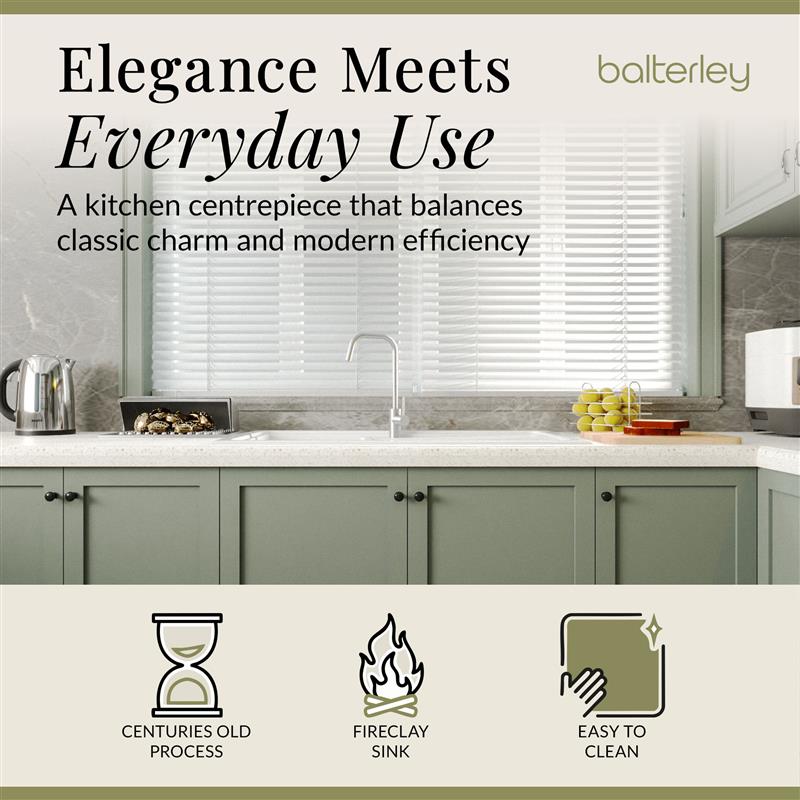 1.5 Bowl Fireclay Ceramic Inset Kitchen Sink with Compatible Drainer Wastes - 1010mm