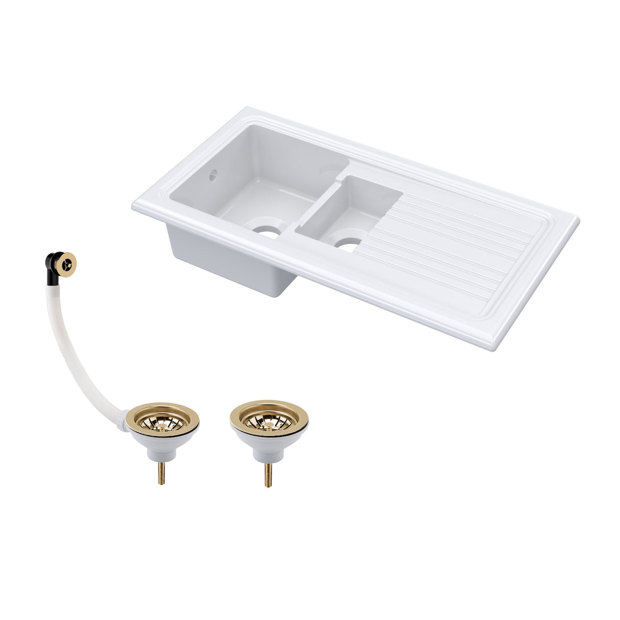 101cm 1.5 Bowl Fireclay Inset Kitchen Sink with Waste - 1010 x 525 x 235mm - Choice of Waste Finish