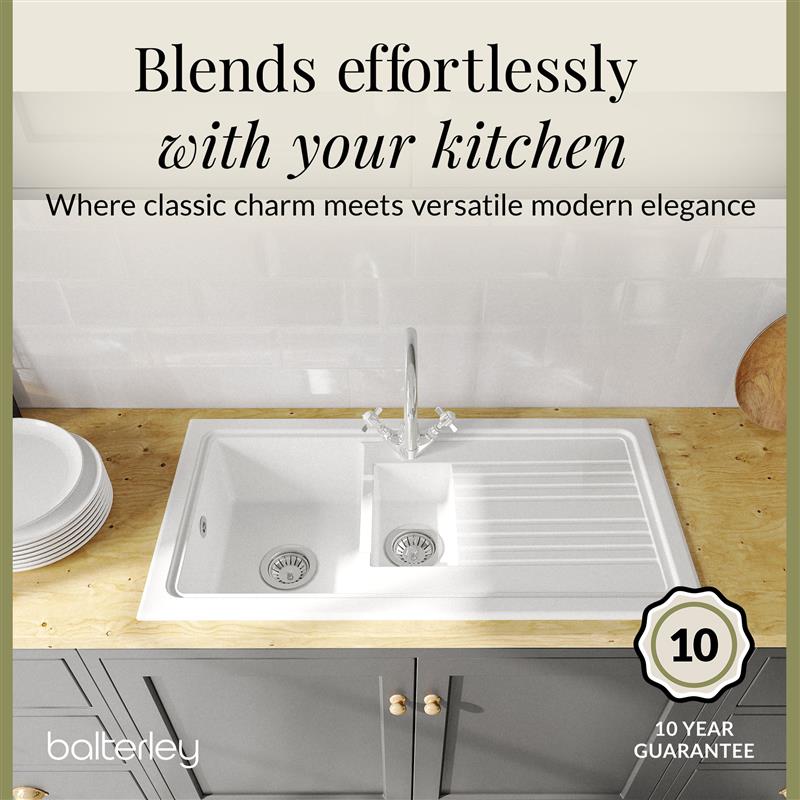 1.5 Bowl Fireclay Inset Kitchen Sink Bundle with Drainer, Mixer Tap & Wastes - 1010mm