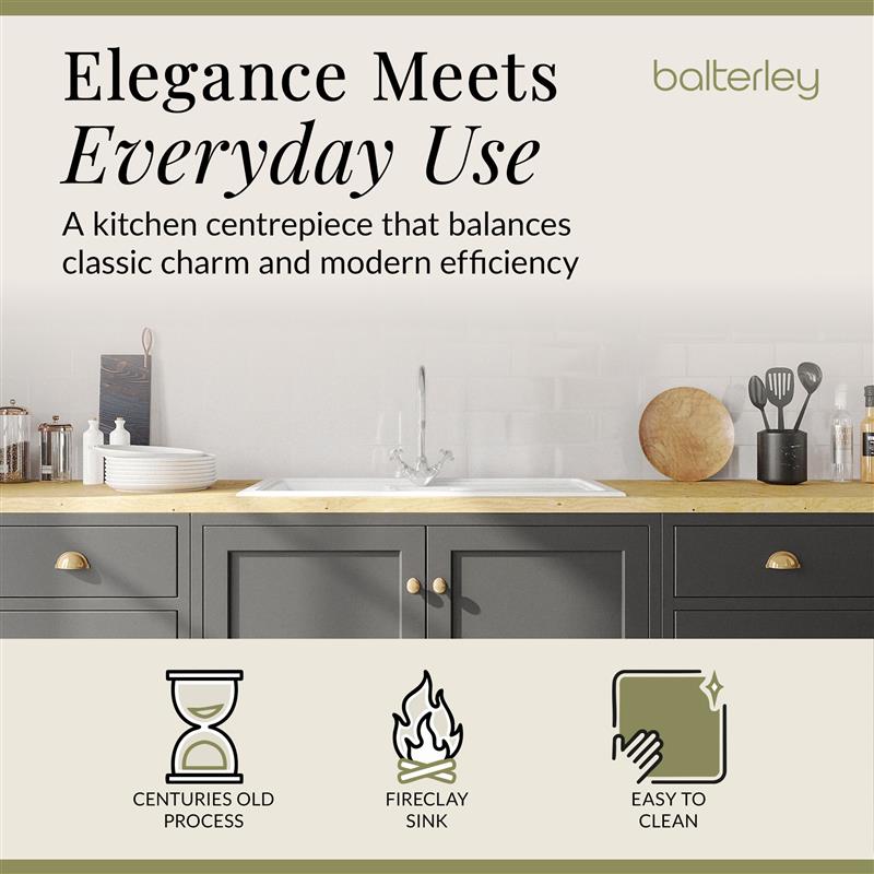 1.5 Bowl Fireclay Inset Kitchen Sink Bundle with Drainer, Mixer Tap & Wastes - 1010mm